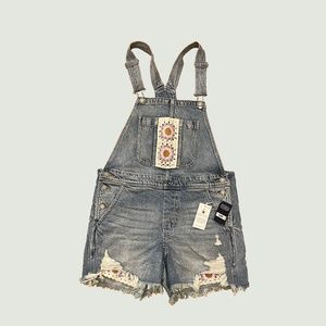 Lucky Brand - Light Wash Overall Shorts with Crochet Details - NWT